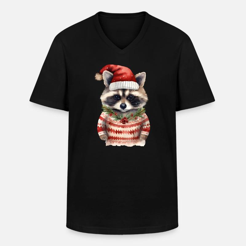 Waschbär Weihnachtspullover - Männer-T-Shirt mit V-Ausschnitt - Schwarz
