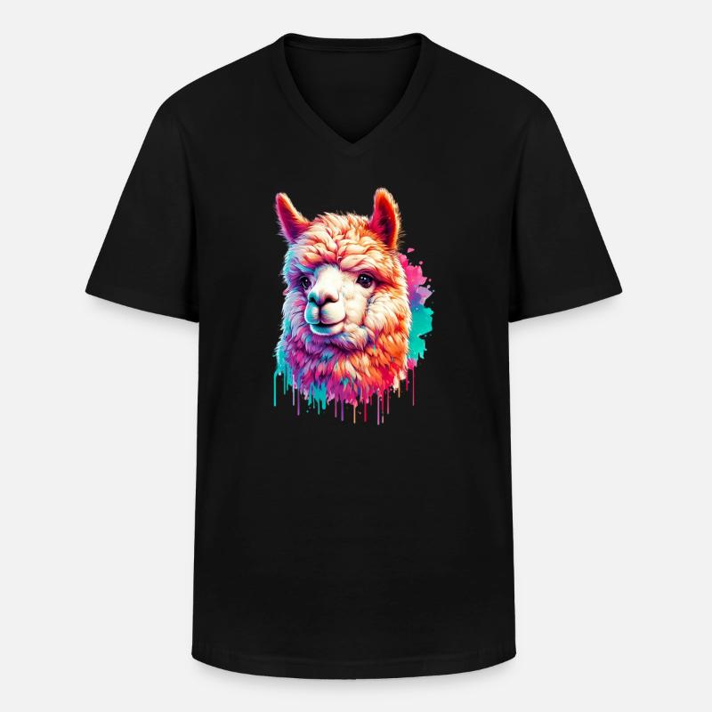 Alpaka - Männer-T-Shirt mit V-Ausschnitt - Schwarz