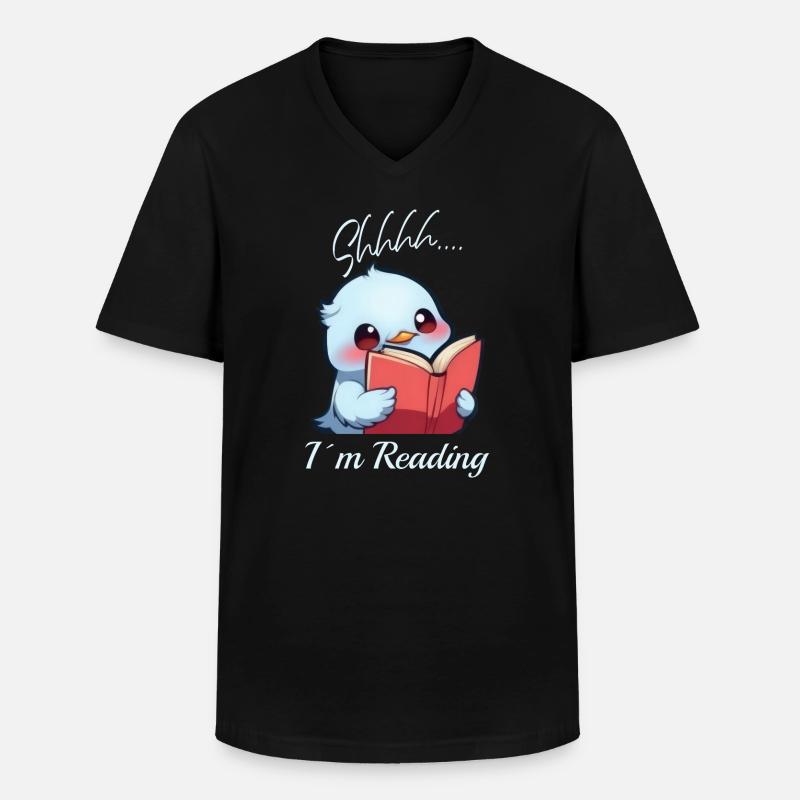 Vogel mit Buch - Männer-T-Shirt mit V-Ausschnitt - Schwarz