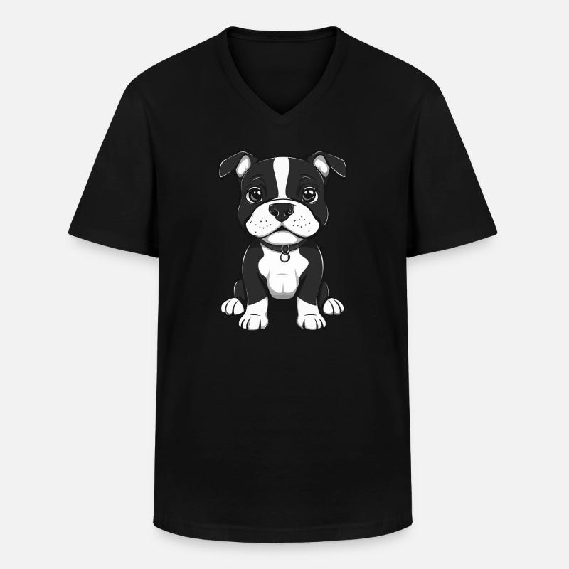 Pit Hund Niedlich - Männer-T-Shirt mit V-Ausschnitt - Schwarz