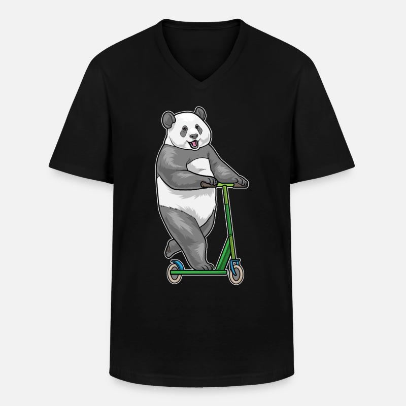 Panda Scooter - Männer-T-Shirt mit V-Ausschnitt - Schwarz
