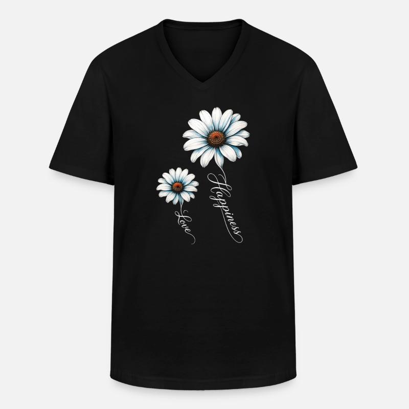 Blaue Gänseblümchen, Glück und Liebe - Männer-T-Shirt mit V-Ausschnitt - Schwarz