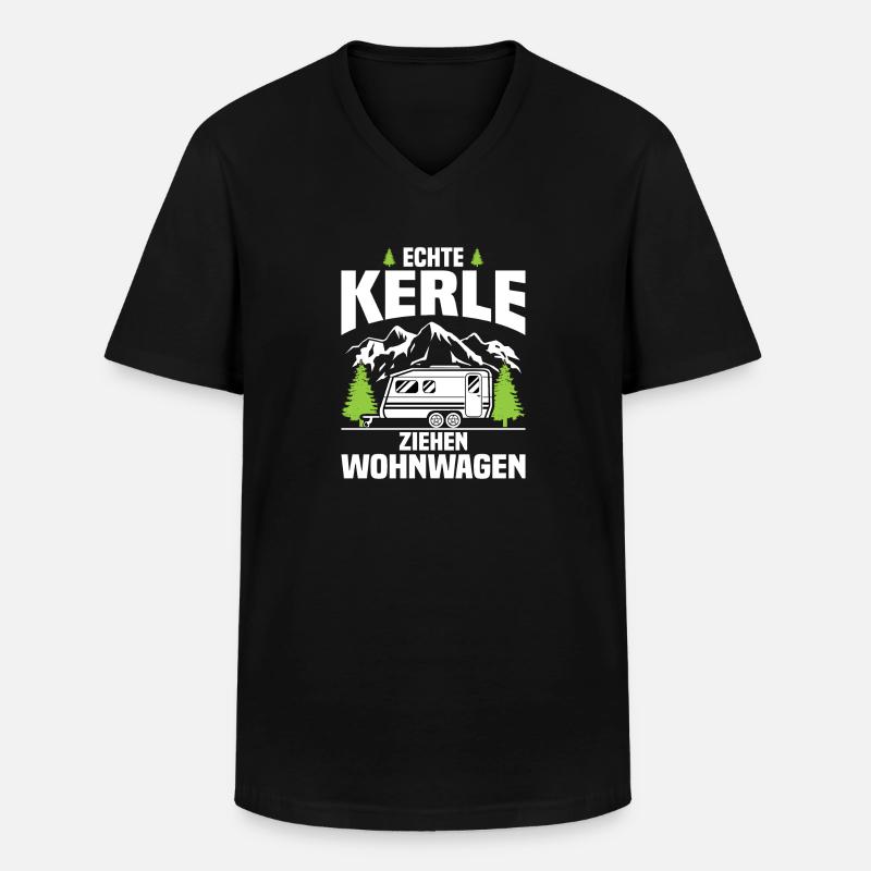 Echte Kerle ziehen Wohnwagen - Männer-T-Shirt mit V-Ausschnitt - Schwarz