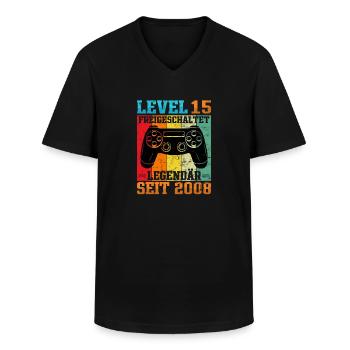 Gaming Geburtstag 2008 Level 15 - Männer-T-Shirt mit V-Ausschnitt - Schwarz - Vorne - AI Model Male 178 dark (178cm)