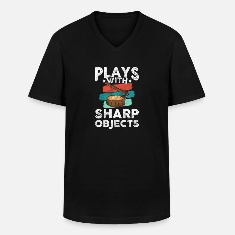 Axt Werfen - Männer-T-Shirt mit V-Ausschnitt - Schwarz