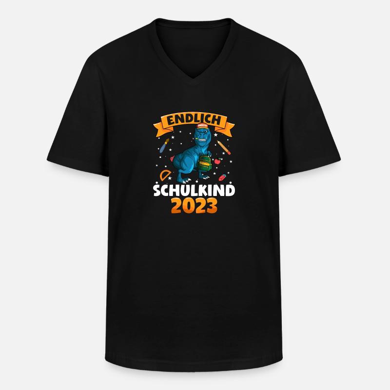 Endlich Schulkind 2023 Einschulung Dinosaurier - Männer-T-Shirt mit V-Ausschnitt - Schwarz