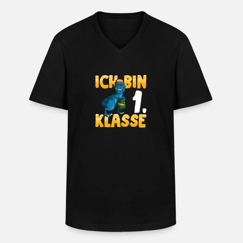 Ich bin 1. Klasse Einschulung Dino Grundschule - Männer-T-Shirt mit V-Ausschnitt - Schwarz