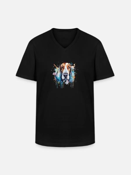 Basset Hound - T-shirt col V Homme - noir