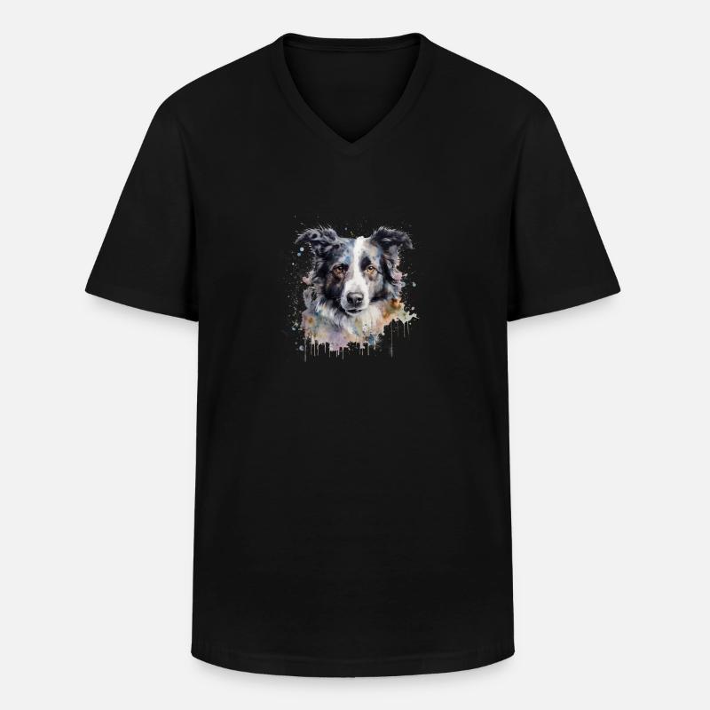 Border Collie - Männer-T-Shirt mit V-Ausschnitt - Schwarz