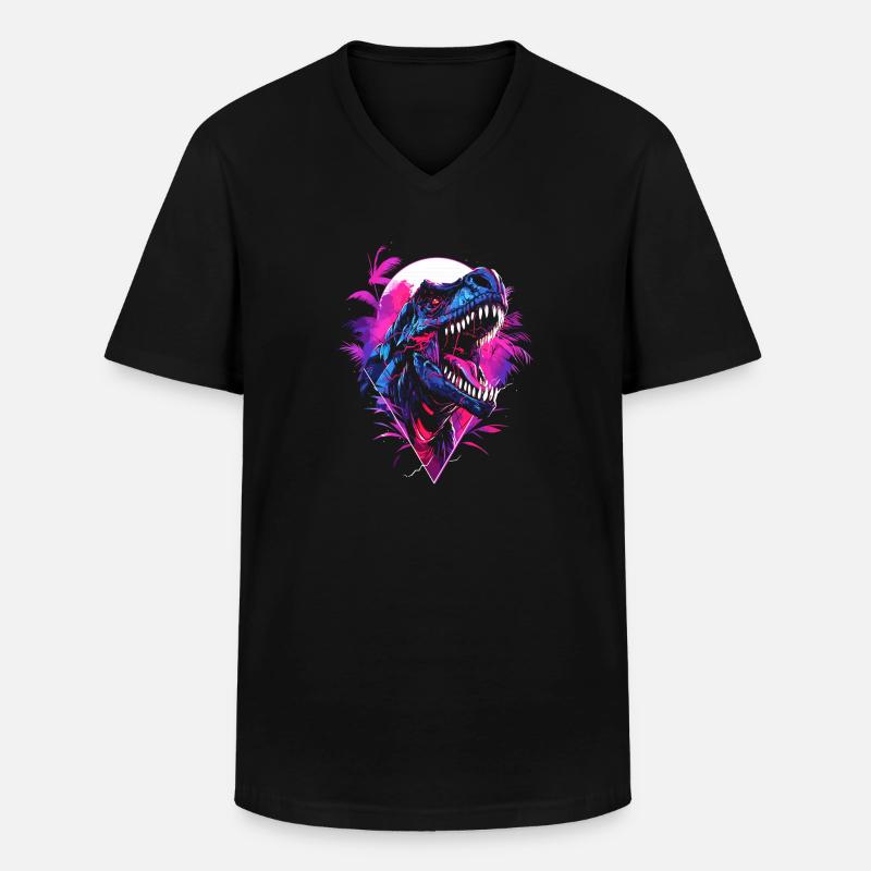 Synthwave T Rex - Männer-T-Shirt mit V-Ausschnitt - Schwarz