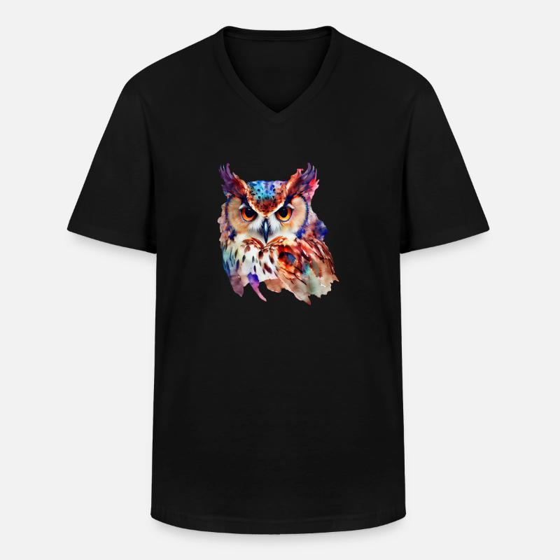 Eule Buntes Aquarell - Männer-T-Shirt mit V-Ausschnitt - Schwarz