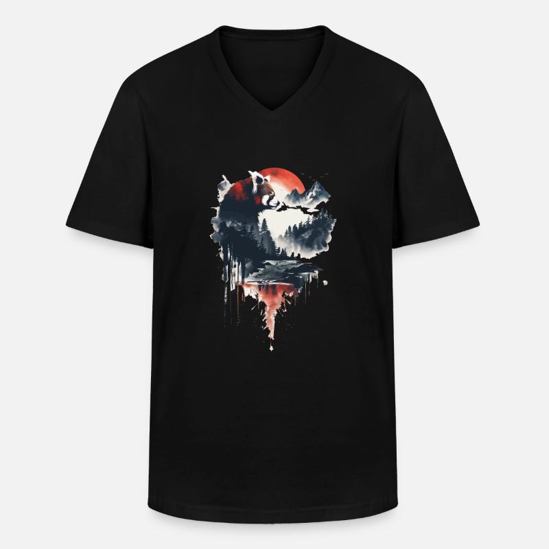 Roter Panda - Männer-T-Shirt mit V-Ausschnitt - Schwarz