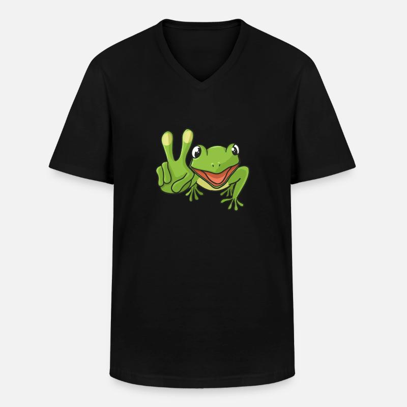 Frosch Peacezeichen - Männer-T-Shirt mit V-Ausschnitt - Schwarz