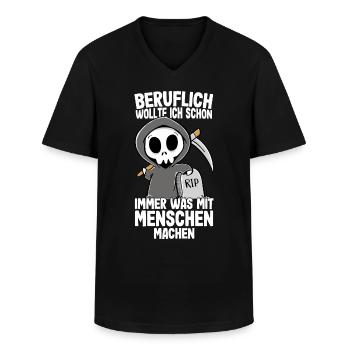 Beruflich wollte ich was mit Menschen Sensenmann - Männer-T-Shirt mit V-Ausschnitt - Schwarz - Vorne - AI Model Male 178 dark (178cm)