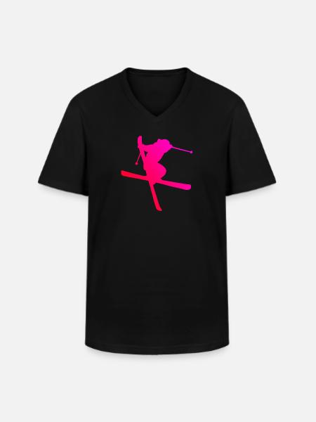 Ski Freestyle Salto de Esquí Pista Masculino - Camiseta con cuello de pico hombre - negro