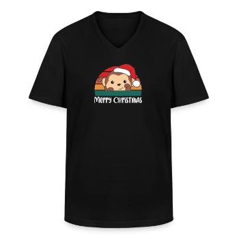 merry Christmas Retro Faultier Weihnacht - Männer-T-Shirt mit V-Ausschnitt - Schwarz - Vorne - AI Model Male 178 dark (178cm)