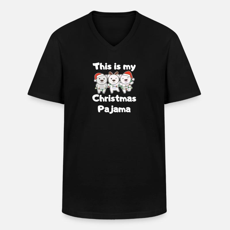 Eisbär Weihnachts Schlafanzug - Männer-T-Shirt mit V-Ausschnitt - Schwarz