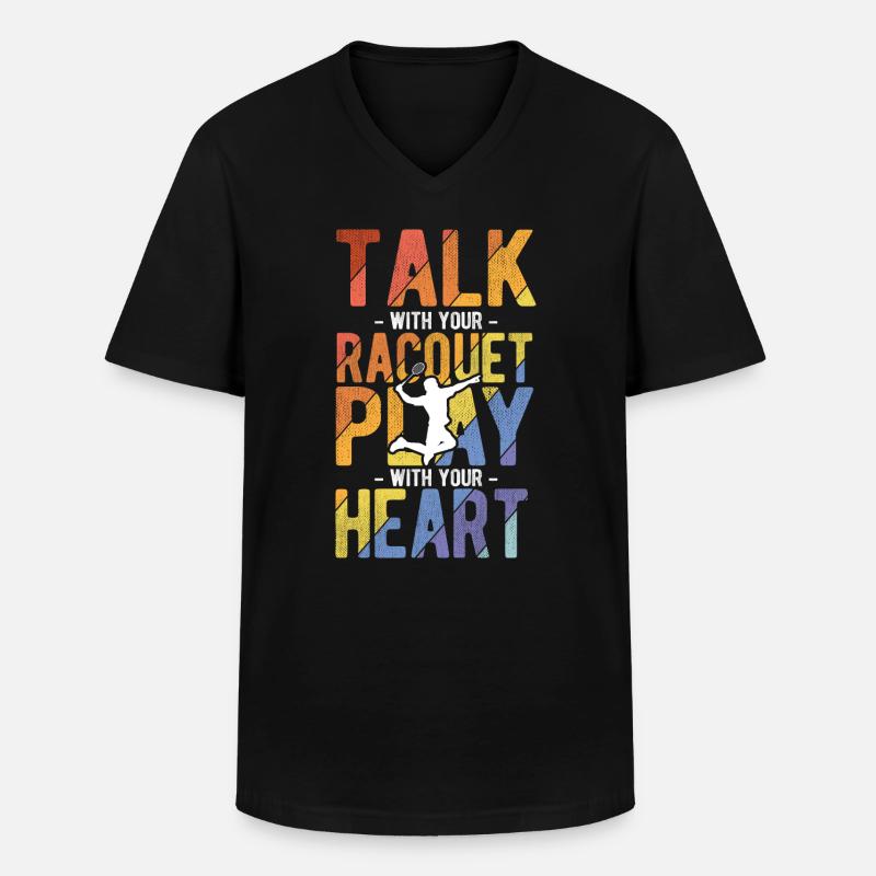 Badminton - Männer-T-Shirt mit V-Ausschnitt - Schwarz