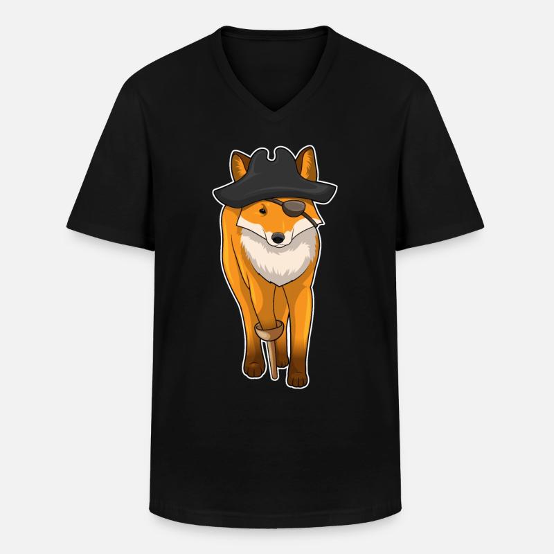 Fuchs Pirat Augenklappe - Männer-T-Shirt mit V-Ausschnitt - Schwarz