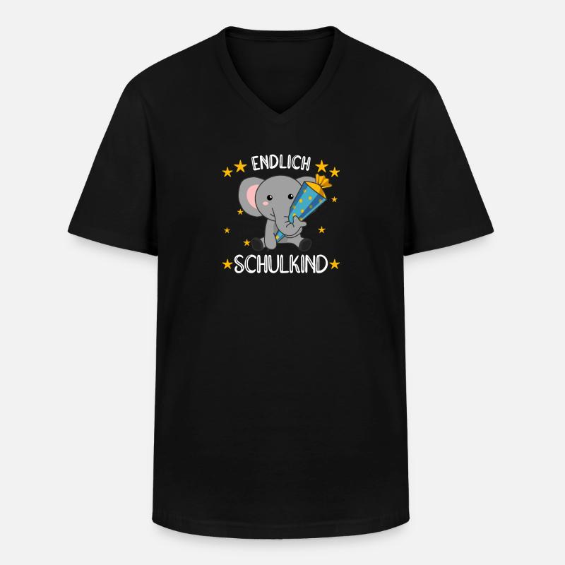 endlich Schulkind Einschulung Schule Elefant - Männer-T-Shirt mit V-Ausschnitt - Schwarz