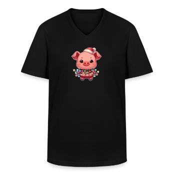 Weihnachtsmütze Weihnachten Lichterkette Schwein - Männer-T-Shirt mit V-Ausschnitt - Schwarz - Vorne - AI Model Male 178 dark (178cm)