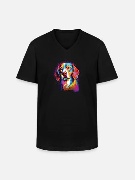 Wasserfarben Farbenfroher Beagle - Männer-T-Shirt mit V-Ausschnitt - Schwarz