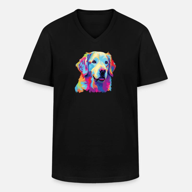 Wasserfarben Farbenfroher Kuvasz - Männer-T-Shirt mit V-Ausschnitt - Schwarz
