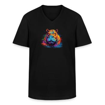 Watercolor Colorful Hippo Colorful Animals - Men's V-Neck T-Shirt - black - Front - AI Model Male 178 dark (178cm)