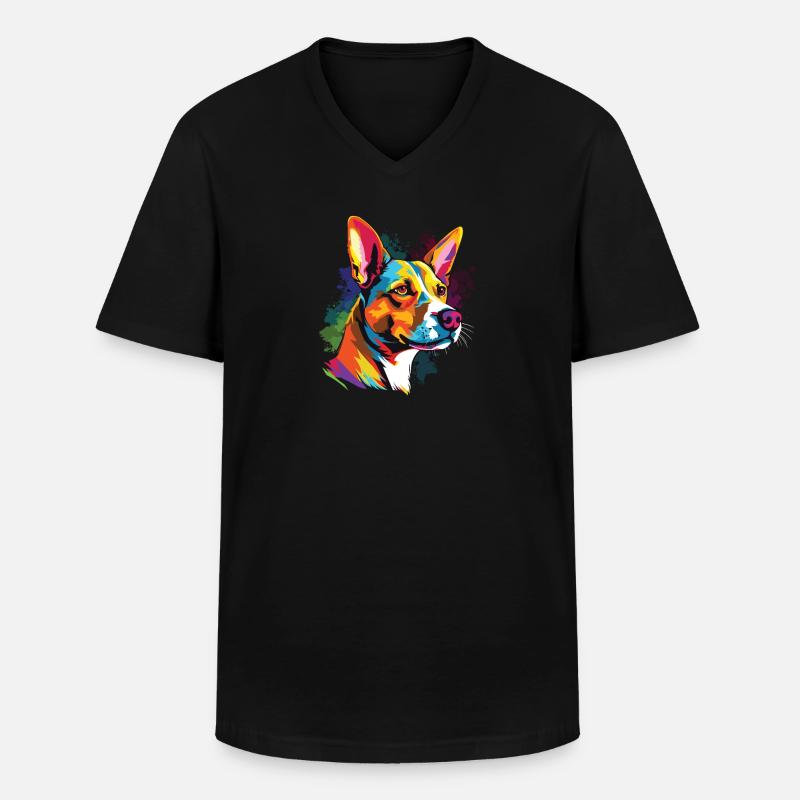 Wasserfarben Farbenfroher Basenji - Männer-T-Shirt mit V-Ausschnitt - Schwarz