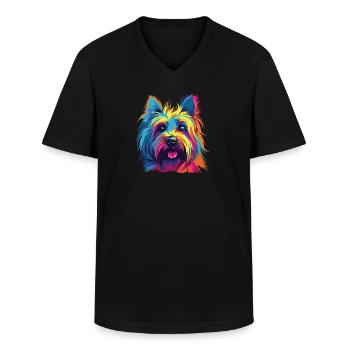 Aquarelle colorée Skye Terrier - T-shirt col V Homme - noir - Devant - AI Model Male 178 dark (178cm)