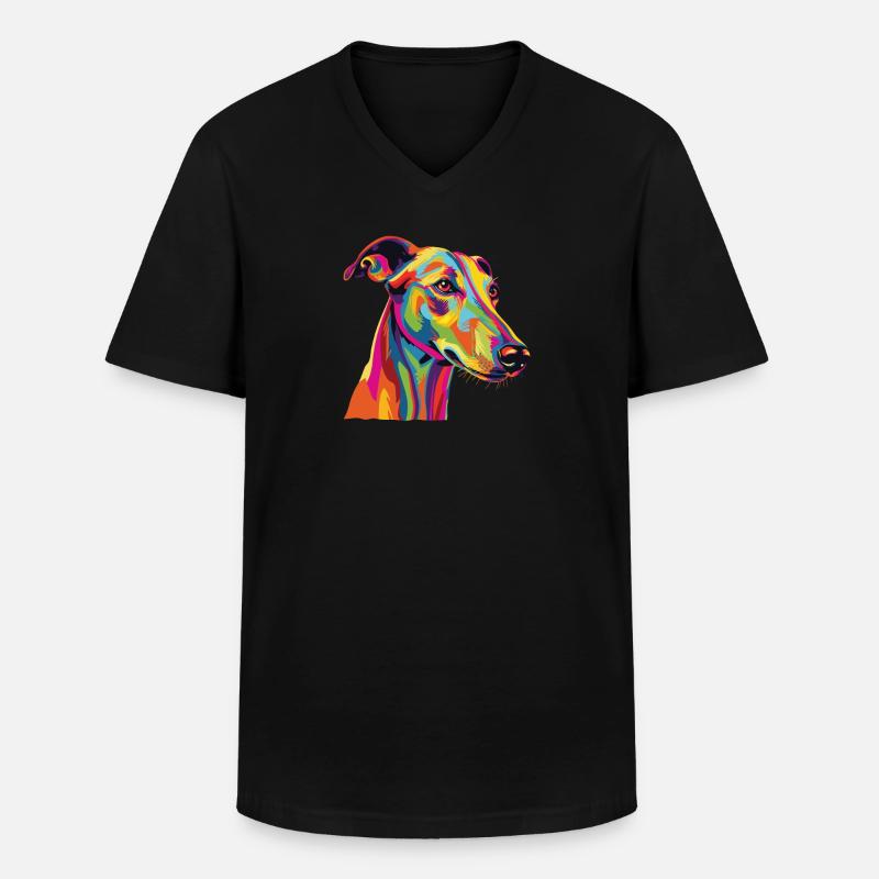 Wasserfarben Farbenfroher Greyhound - Männer-T-Shirt mit V-Ausschnitt - Schwarz