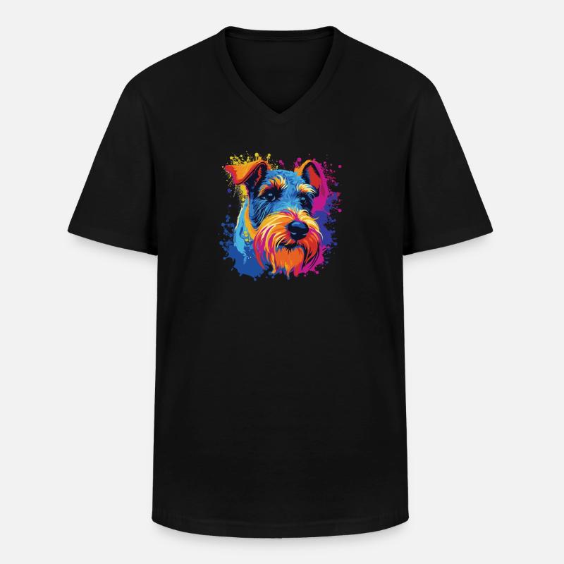 Wasserfarben Farbenfroher Drahthaar-Foxterrier - Männer-T-Shirt mit V-Ausschnitt - Schwarz