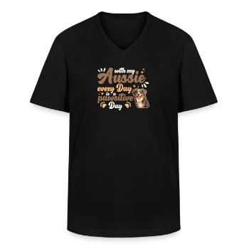 Berger Australien Pawsitive Jour Chiens Jeu De Mots - T-shirt col V Homme - noir - Devant - AI Model Male 178 dark (178cm)