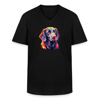 Wasserfarben Farbenfroher Flat Coated Retriever - Männer-T-Shirt mit V-Ausschnitt - Schwarz - Vorne - AI Model Male 178 dark (178cm)