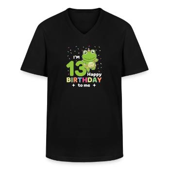 Frog for 13th birthday for children thirteen - Men's V-Neck T-Shirt - black - Front - AI Model Male 178 dark (178cm)