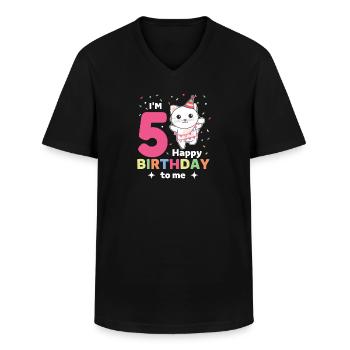 Cat for 5th birthday children five years old - Men's V-Neck T-Shirt - black - Front - AI Model Male 178 dark (178cm)