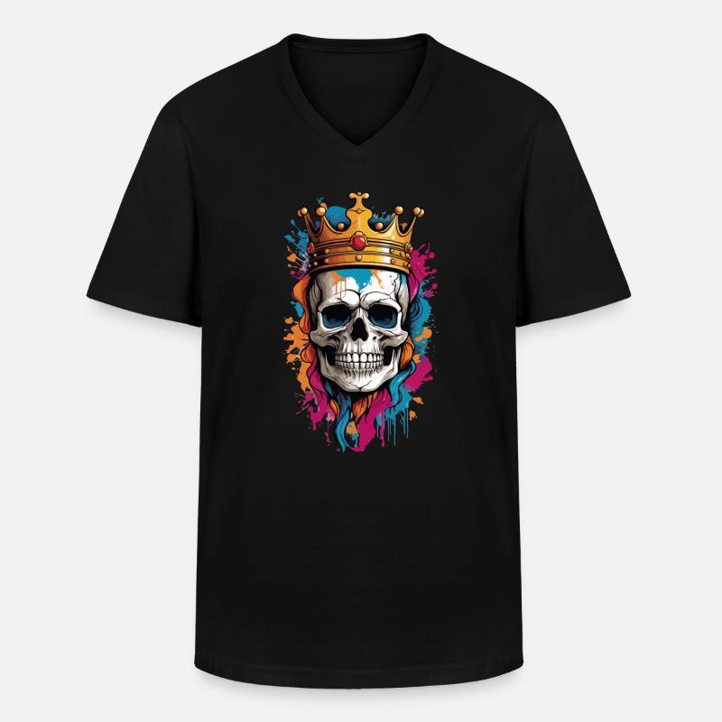 Totenkopf mit Krone Graffiti - Männer-T-Shirt mit V-Ausschnitt - Schwarz