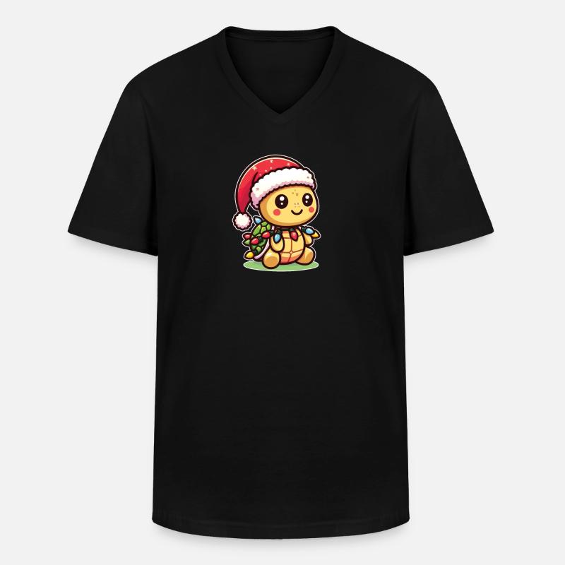 Weihnachten Lichterkette Schildkröte - Männer-T-Shirt mit V-Ausschnitt - Schwarz