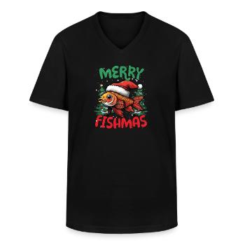 Joyeux Poisson Poissons Drôles Noël - T-shirt col V Homme - noir - Devant - AI Model Male 178 dark (178cm)