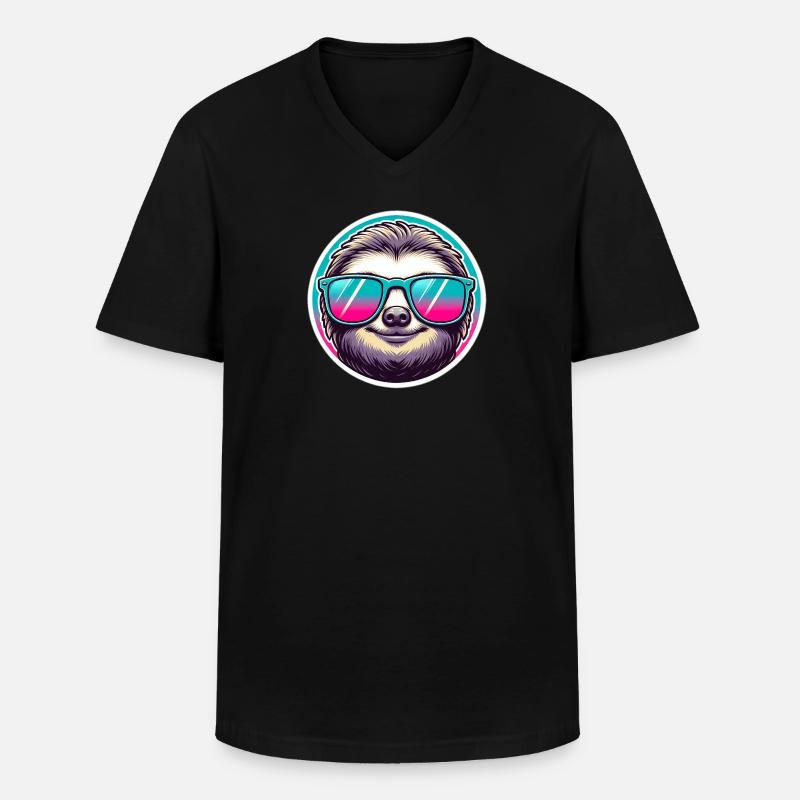 Faultier mit Sonnenbrille in Pastell - Männer-T-Shirt mit V-Ausschnitt - Schwarz