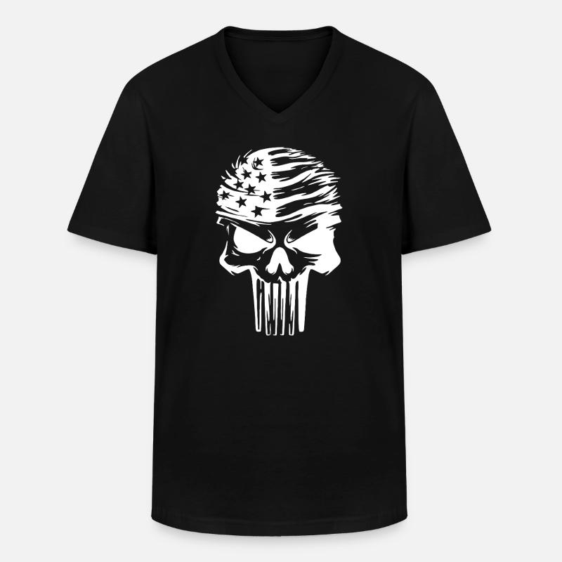 Conception graphique de crâne étoilé - T-shirt col V Homme - noir