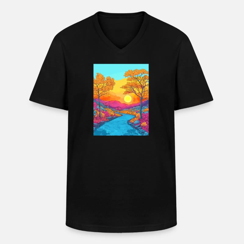 Lebendige Herbstlandschaftsszene - Männer-T-Shirt mit V-Ausschnitt - Schwarz