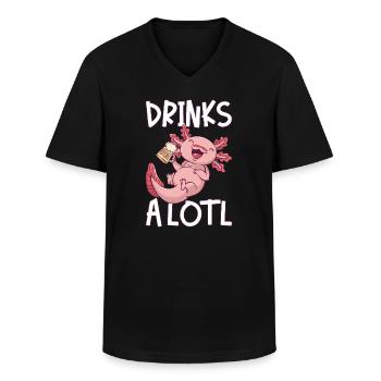 Drinks A Lotl Axolotl Trinkt Bier - Männer-T-Shirt mit V-Ausschnitt - Schwarz - Vorne - AI Model Male 178 dark (178cm)