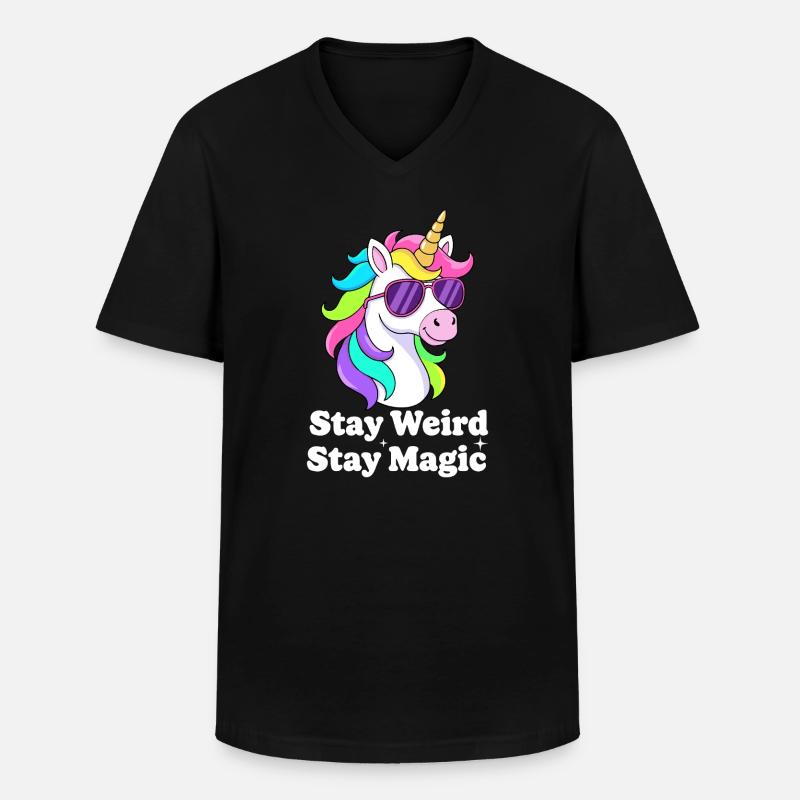 Buntes Einhorn mit Sonnenbrille - Männer-T-Shirt mit V-Ausschnitt - Schwarz