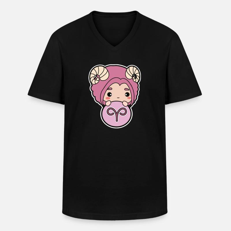 Widder Chibi - Männer-T-Shirt mit V-Ausschnitt - Schwarz