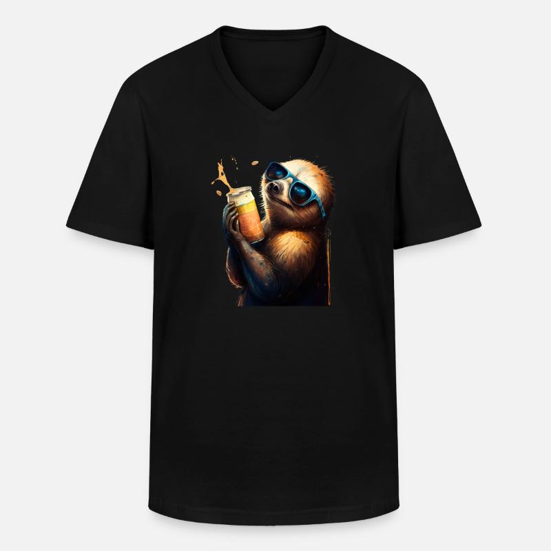 Coolster Biertrinker: ein Faultier - Männer-T-Shirt mit V-Ausschnitt - Schwarz