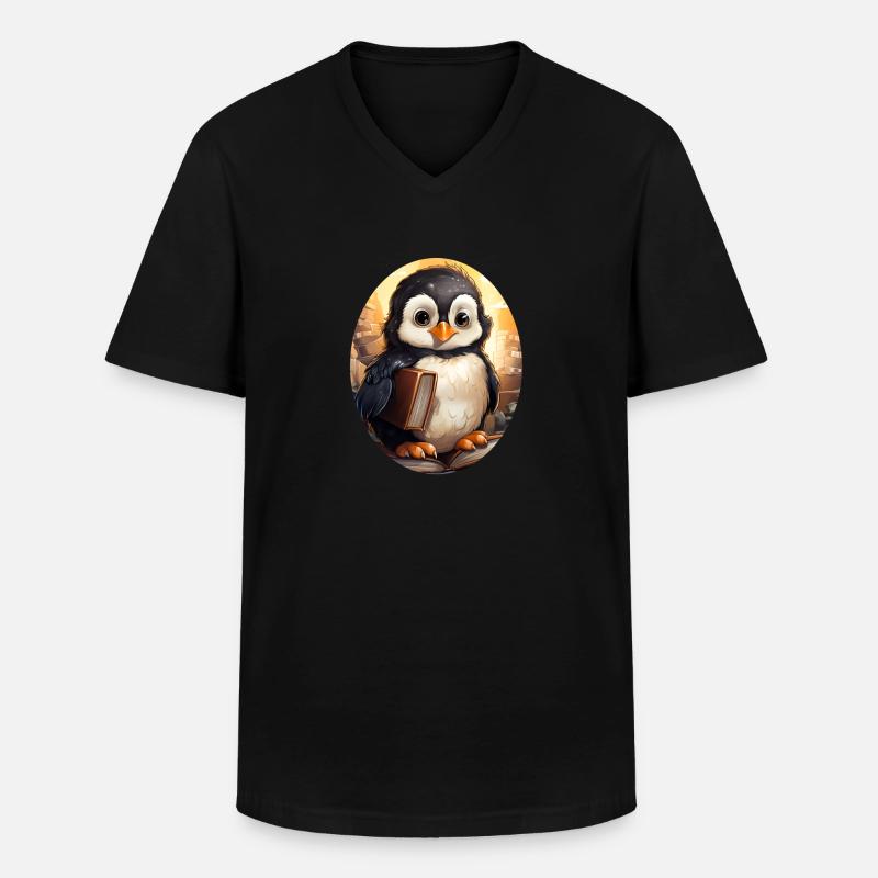 Pinguin - Männer-T-Shirt mit V-Ausschnitt - Schwarz