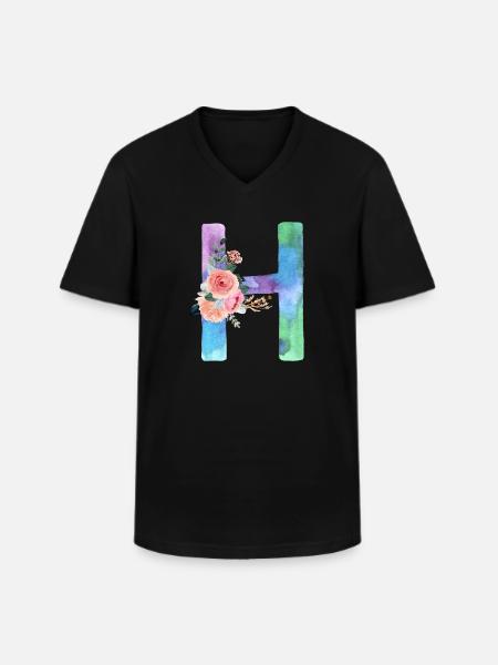 Buchstabe H Aquarell - Männer-T-Shirt mit V-Ausschnitt - Schwarz
