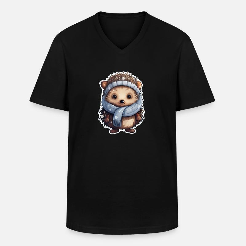 Winterlicher Igel - Männer-T-Shirt mit V-Ausschnitt - Schwarz
