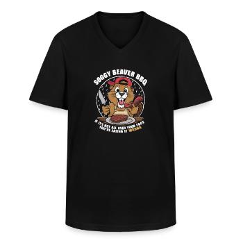 Soggy Beaver BBQ Fun Grill Design - Men's V-Neck T-Shirt - black - Front - AI Model Male 178 dark (178cm)